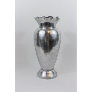Vintage Hand Spun Aluminum Vase with Ruffled Rim